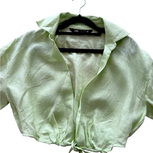 Zara Linen Wrap Shirt- Lime green Size XS - Picture 9 of 9